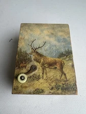 Antique 4 AIRS Swiss Cylinder Music Box Brevet 146024 Wood Box Stag Crank