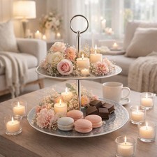 Etagere 2-st&ouml;ckig Silber Metall Dessertst&auml;nder Kuchenst&auml;nder 25/20cm