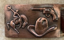 Kids Leather Belt Embossed Floral Design Cowboy Metal Belt Buckle Brown Vintage