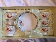 Vintage Porcelain Tea Set 6 Cups and 6 Saucers Boxed Set Floral