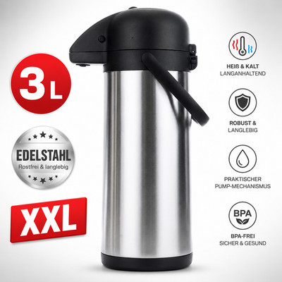 Airpot Pumpkanne 3L Isolierkanne Thermokanne Edelstahl Kaffee NEU
