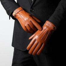 Men's woolen warm touch screen driving and cycling sheepskin leather gloves