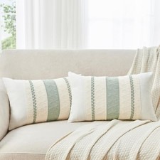 Throw Pillow Covers Set of 2 12x20 Inch Boho 20" x 12" Pack of 2 Sage Green