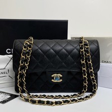 Chanel Classic Flap Small Black Caviar Leather Gold Hardware Shoulder Bag