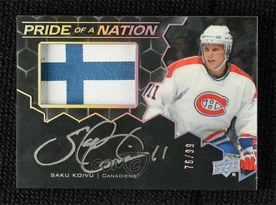 2020-21 SPx UD Black Pride of a Nation 76/99 Tier 1 Saku Koivu Patch Auto 1qa6