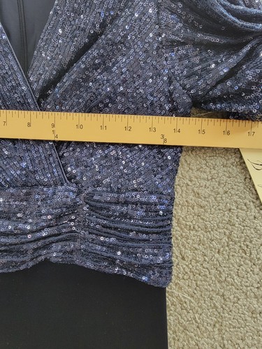 Vestido para mujer Eliza J de terciopelo con lentejuelas manga abullonada 2 azul marino cierre con cremallera trasera ~ - Imagen 6 de 16