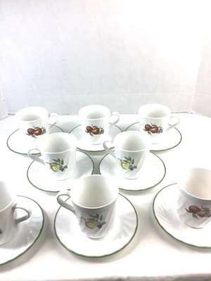 Corelle Coordinates Chutney Swirl Cups And Matching Green Rim Saucers Set Of 8