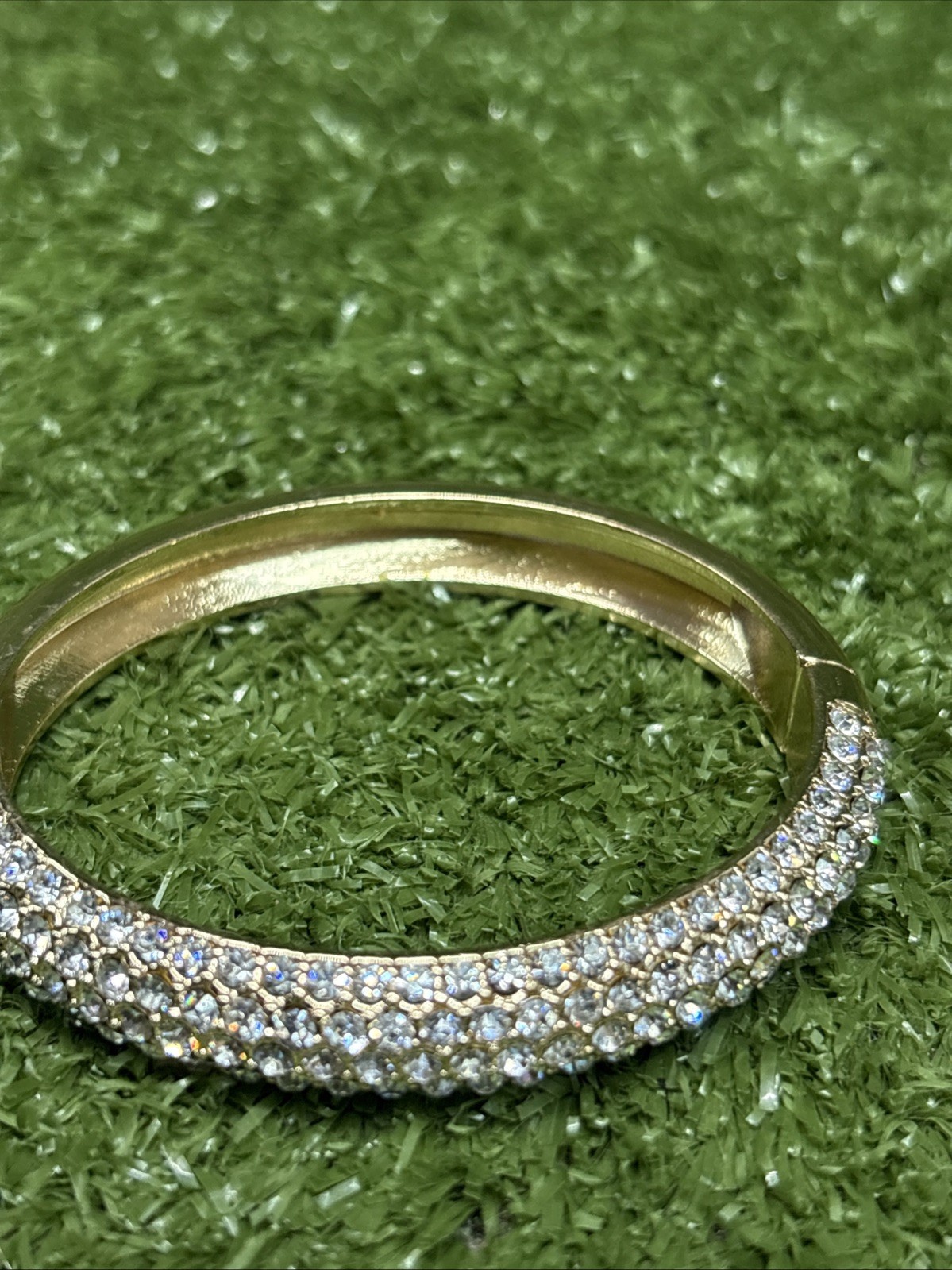 TWO SOLID METAL BRACELETS OPENS ON ONE END FAUX D… - image 4