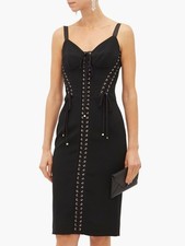Dolce & Gabbana Lace Up Bustier Corset Black Midi Dress Size IT 42