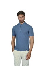 179€ Polo Shirt En Piquet De Coton Lavé Bleu Taille S De Luxe Italien DRUMOHR