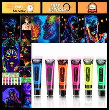 6 Pcs Glow in the Dark Neon Face Body Paint Set, Blacklight Makeup, Easy Clean