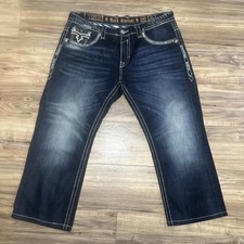 Rock Revival Men's Jeans Blue Wash Size 40 Denim Tad Straight Y2K Embroidered