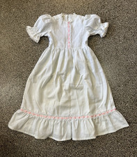 Vintage 70s Girls Maxi Dress White Pink Pique Waffled Cotton Boho Prairie 5 6