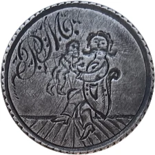 Quarter Love Token Man w/ Mustache Holding Baby Child Train Station Park Bench