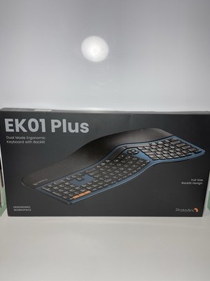 ProtoArc Backlit Wireless Ergonomic Keyboard EK01 Plus Wrist Rest Rechargeable