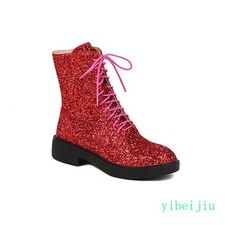 Womens Glitter Sequins Ankle Boots Low Heels Combat Performance Cosplay Shoes