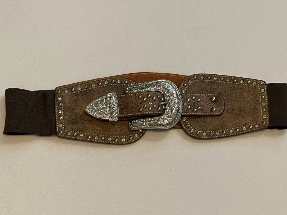 Cinto feminino Montana West estampa de cavalo elástico prata metal strass XL 34-36 - Imagem 2 de 4