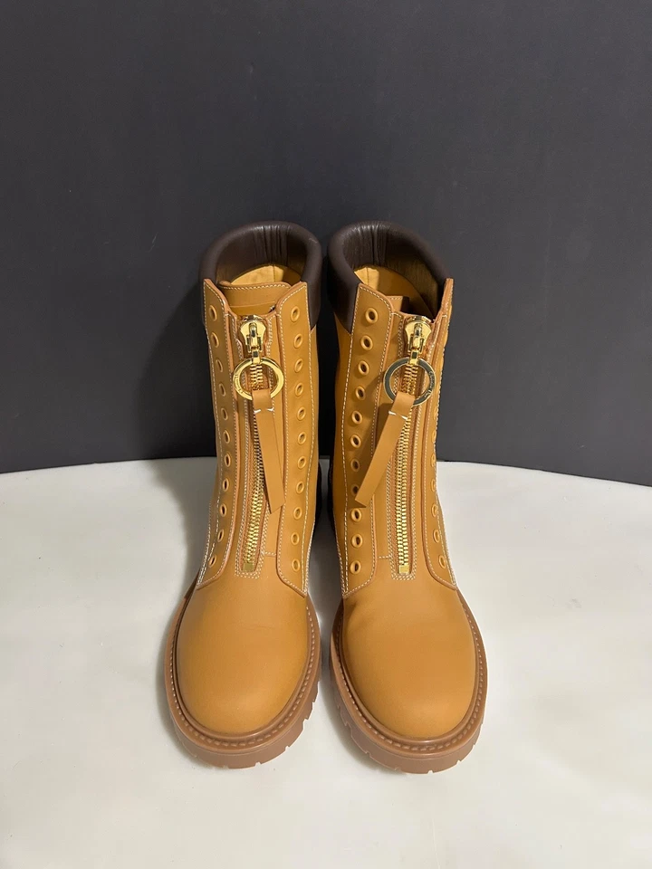 NUEVO EN LA CAJA CHRISTIAN DIOR 40 EU, 10 EE. UU. Botas Negritas Piel de becerro Mate Marrón Ocre Foto 2 de 4