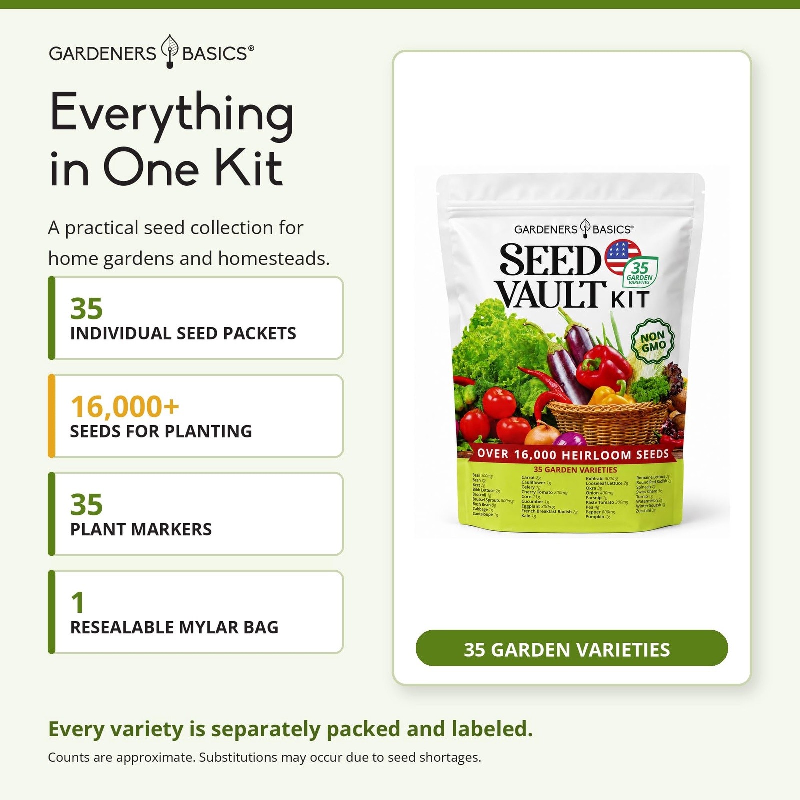 Gardeners Basics Survival Seed Vault Kit 35 Varieties | eBay