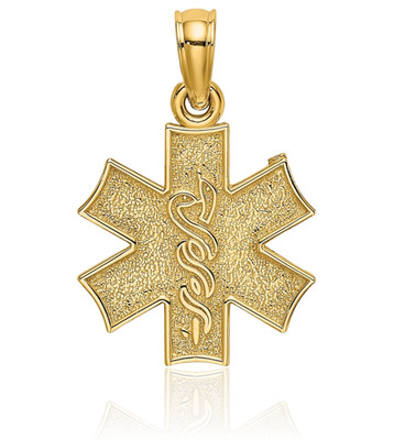 14K massives Gelbgold kleine medizinische Warnmedaille Anhänger Halskette 12,75 mm 1/2