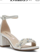 Steve Madden White Pearl Crystal Block Heel Girls Sandal Size 3 EUC