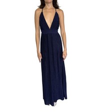 Lulus Dress Womens XS Metallic Plunge Maxi Criss Cross Back Formal Gown