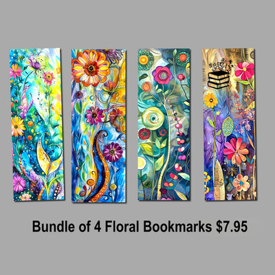 Colorful Flowers Bookmark Bundle - Set of 4 Laminated 6x2, Book Reader Gift