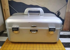 Vintage Zero Halliburton Silver Aluminum Code Case Luggage Makeup Vanity Mirror