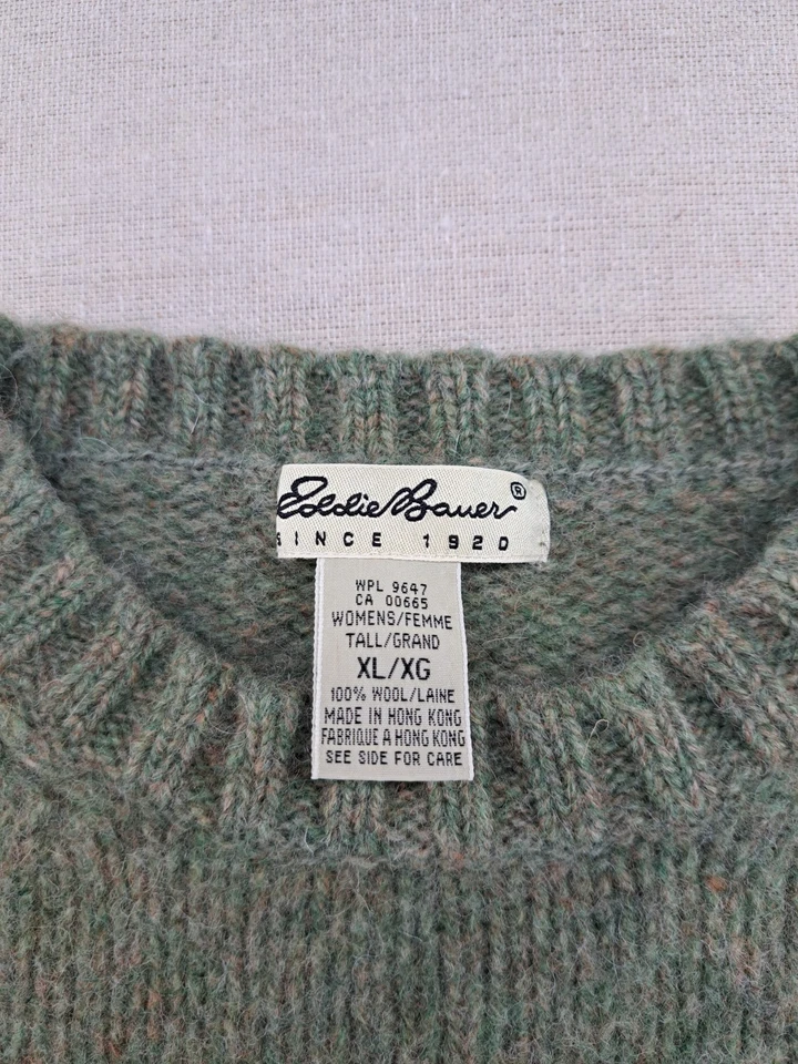 Suéter De Colección Eddie Bauer Para Mujer XL Alto Verde Lana Copo de Nieve Invierno Navidad Foto 3 de 4