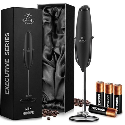 Zulay Kitchen Exec Series Milk Frother Wand   Handheld Foam Maker with Stand