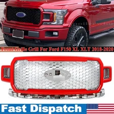 Grille For Ford F-150 F150 2018-20 Chrome Honeycomb Front Grille Race Red Frame