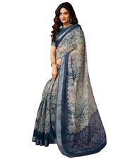 Women's Cotton Linen Printed 1 Minute Ready to Wear Saree With Unstitched Blouse