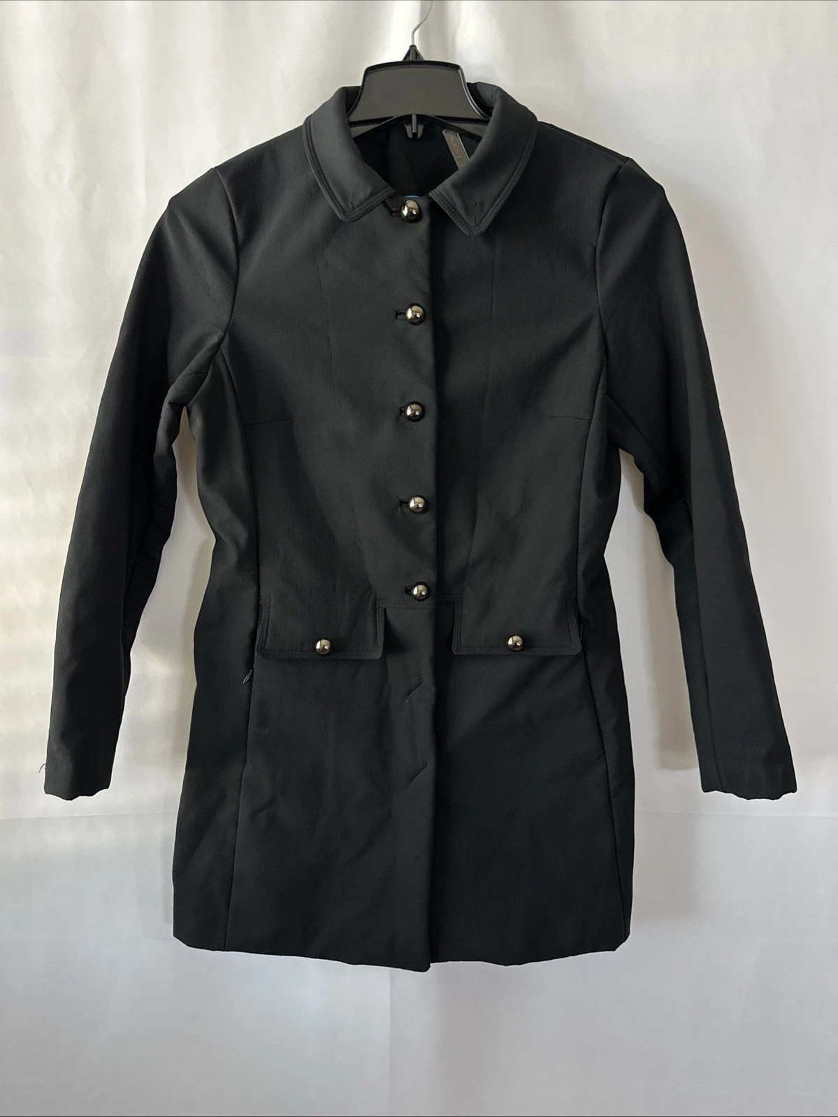 Erin Snow Jacket Point Collar Vent Side Pockets Button Up Military Black Sz- M