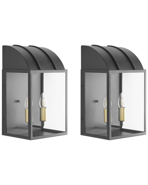 AußEnwandleuchte 2Er Set Metall Schwarz TrapezföRmig 39 Cm Hoch Modern Belitsa-image