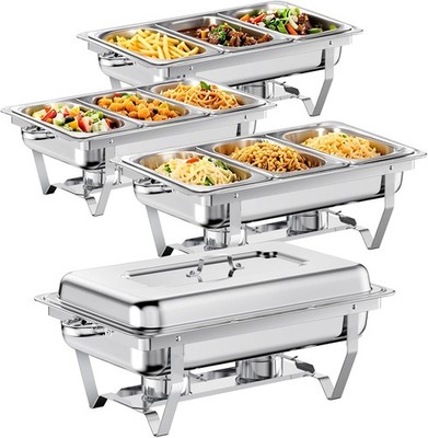 9QT Stainless Steel Rectangular Chafers and Buffet Warmer Sets for Catering 4PCS