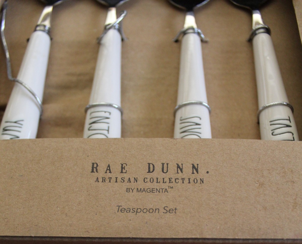 Rae Dunn Magenta Artisan Col Enjoy Savor Taste Yum Teaspoon Set