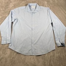 Mizzen  Main Men's Shirt XL Light Blue Check Long Sleeve Button-Up Non-Iron