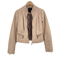 Therapy Jacket Womens Small Beige Faux Leather Long Sleeve Full Zipper