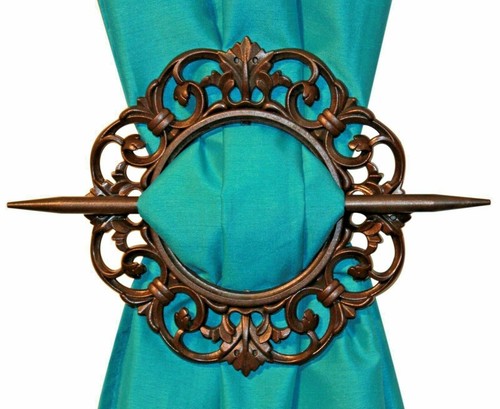Curtains Holdbacks Antique Decorative Curtain Holdback, Set of 2, Gold Silver - Picture 4 of 13