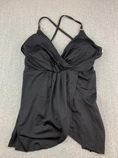 Anne Cole Surplice Pleated Swim Dress 1 Pc Swimsuit Womens size 10 Black Classic