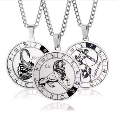 Halskette Sternzeichen Silber Edelstahl Damen Herren Sternzeichenkette Kette 