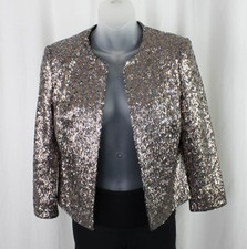Helene London Women's Silver Gold Sequin Open Front Jacket Size Xs