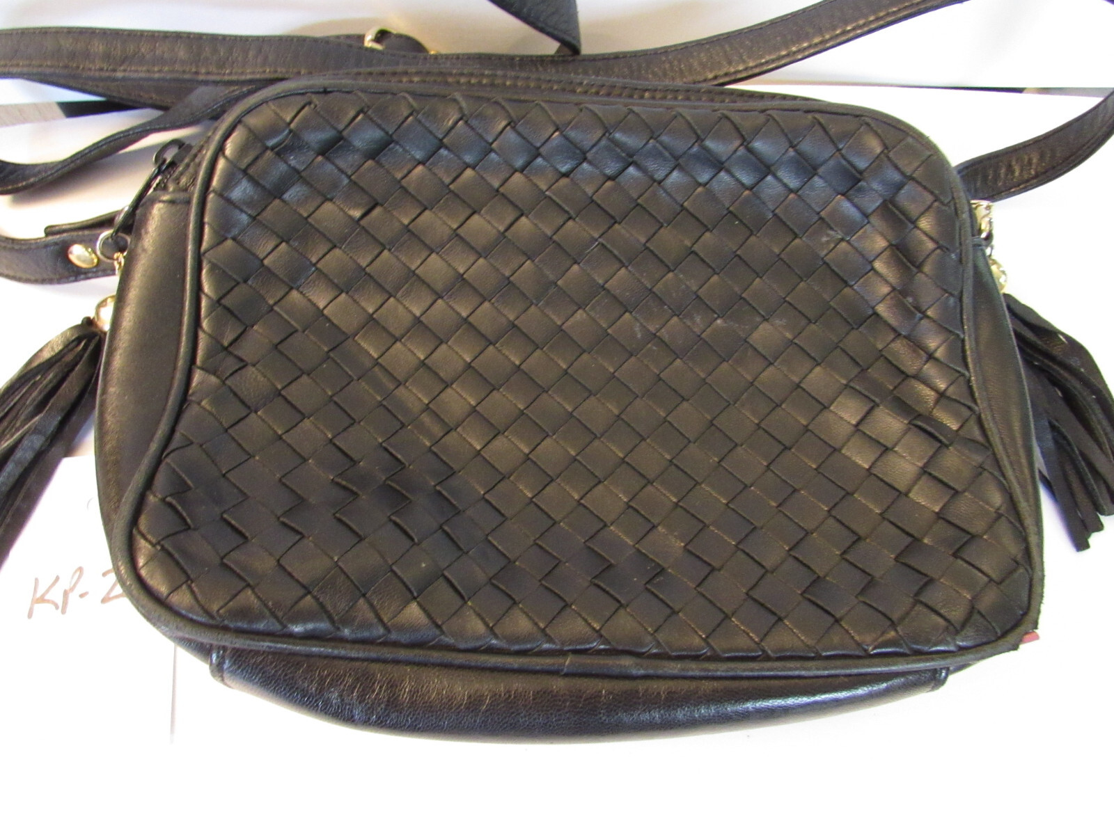 Vintage Saks Fifth Avenue Black Woven Leather Sho… - image 2