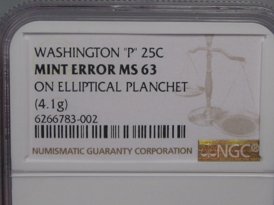 US MINT ERROR: On ELLIPTCAL PLANCHET. BU Washington P Quarter. NGC MS63 - Image 4 of 4