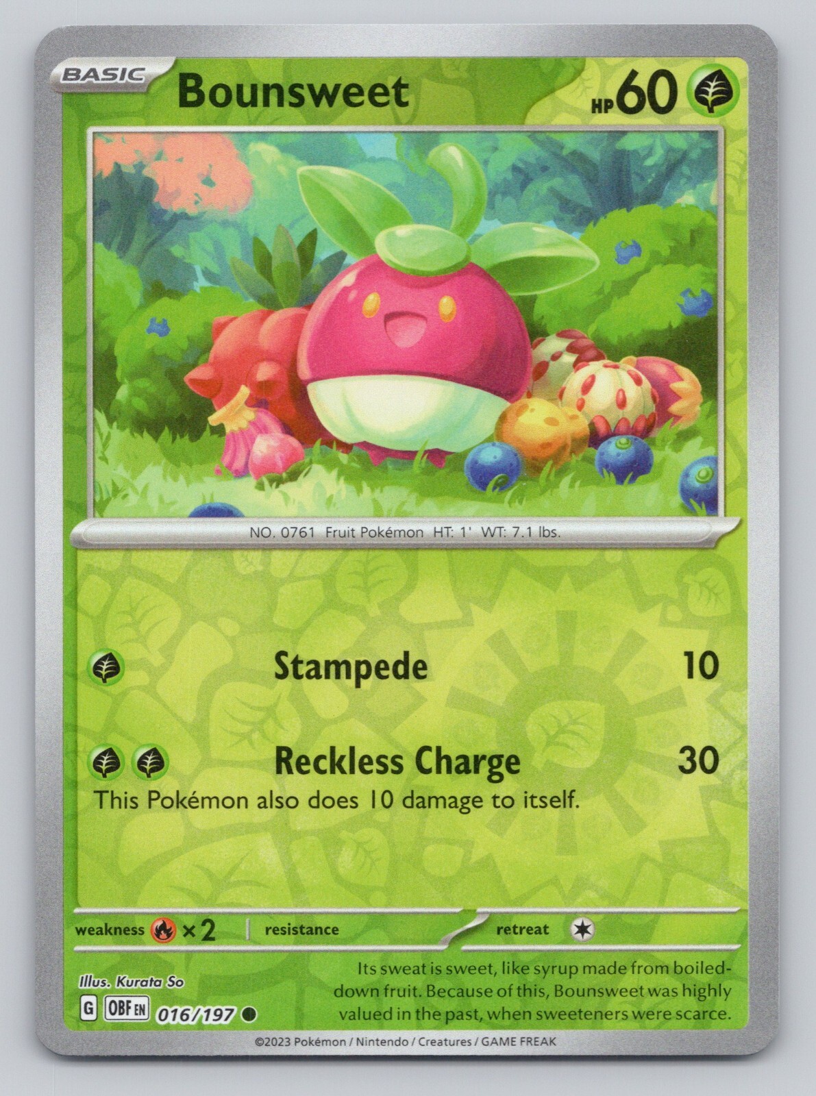 2023 Pokemon Card Bounsweet Obsidian Flames #16 Reverse Holo