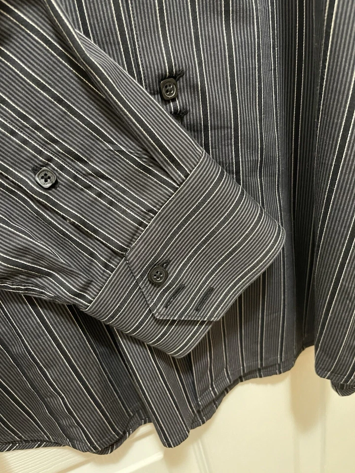 Bogosse Button Up Dress Shirt Men's XL Size 5 Stripes Black Gray 100% Cotton - Image 3 of 4