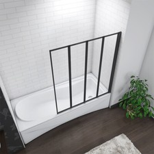 Bath Shower Screen 4 or 5 Folds Tempered Glass Door Panel 900/1000/1200mm Black