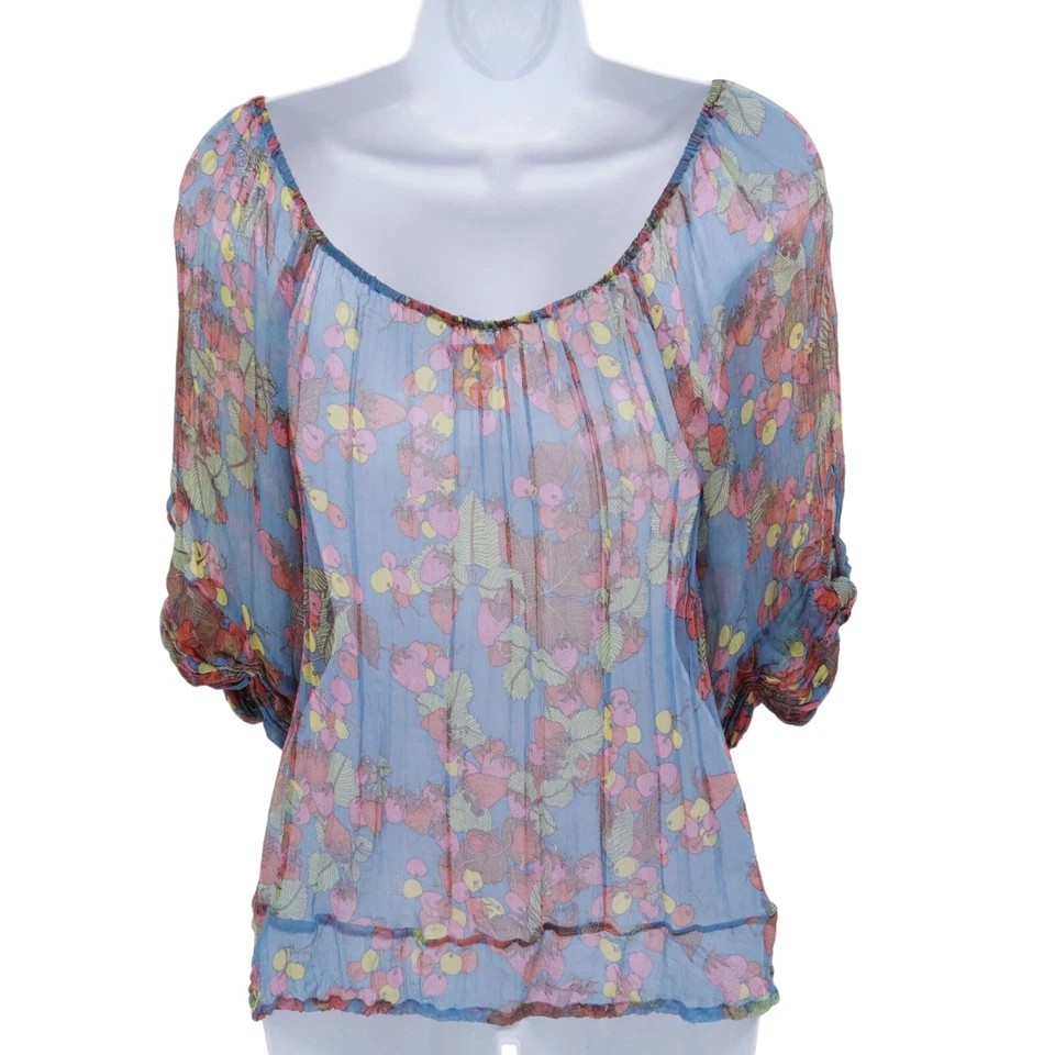 Top Charlotte Ronson de seda transparente para mujer S azul Boho Bloomcore cottagecore twee Foto 3 de 4