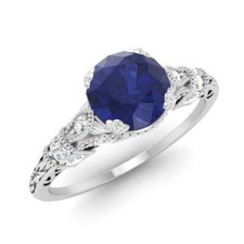 Bridal Blue Sapphire Engagement Ring Filigree Engagement Ring Art Deco Ring