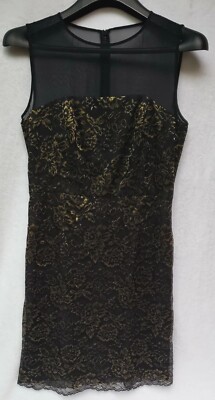 Diane Von Furstenberg 8 Nisha Sheath Black Gold Floral Silk Illusion Yoke  Dress | eBay
